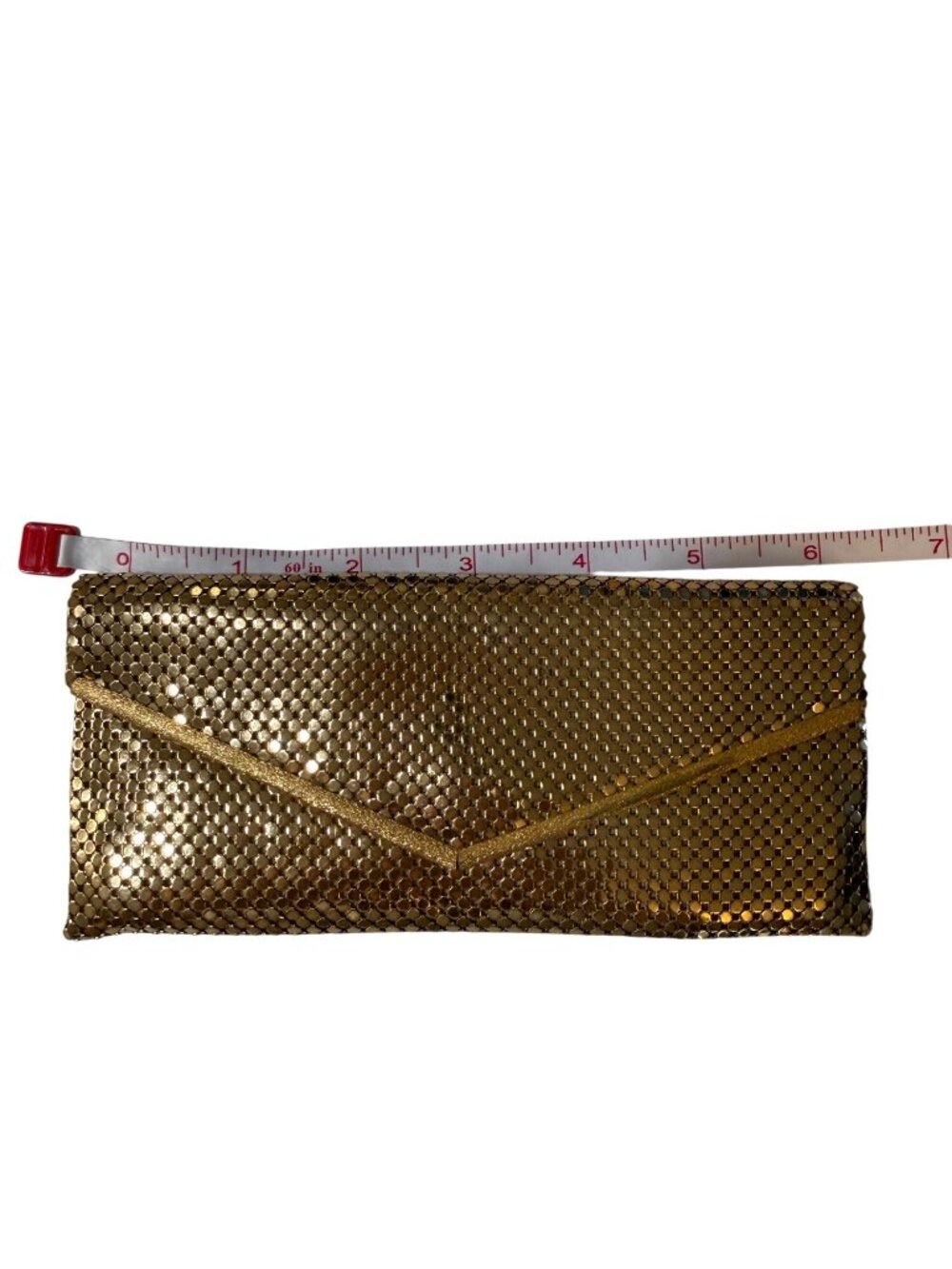 Vintage Whiting & Davis Gold Mesh Envelope Clutch Compact Purse Snap  1950s